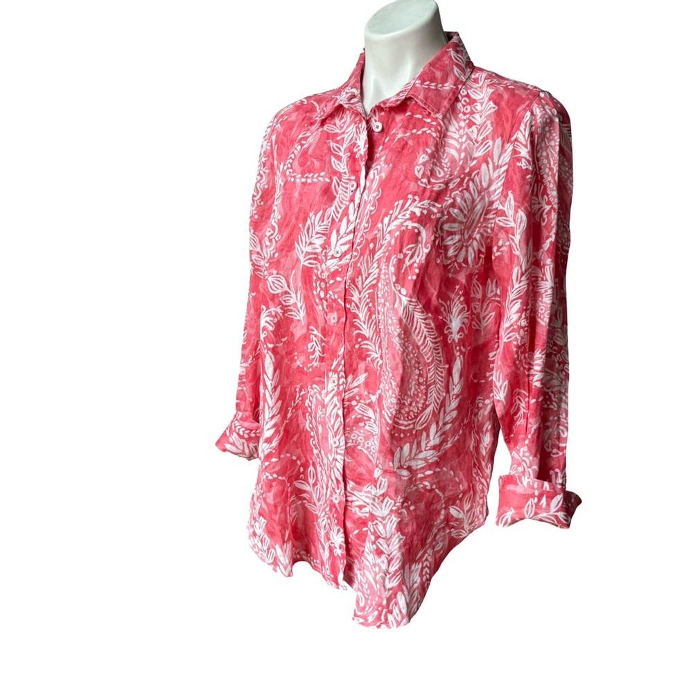 NWT, Talbots Linen Boyfriend Shirt - Brushed Paisley, Sz Petite Lg - Picture 5 of 16